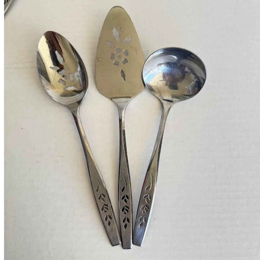 VTG Imperial Stainless Japan‎ Serving Set 3 Pierced Spoon Pie Server Gravy Ladle